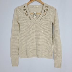 Aeropostale Cream Knit Pullover Sweater V Neck XS